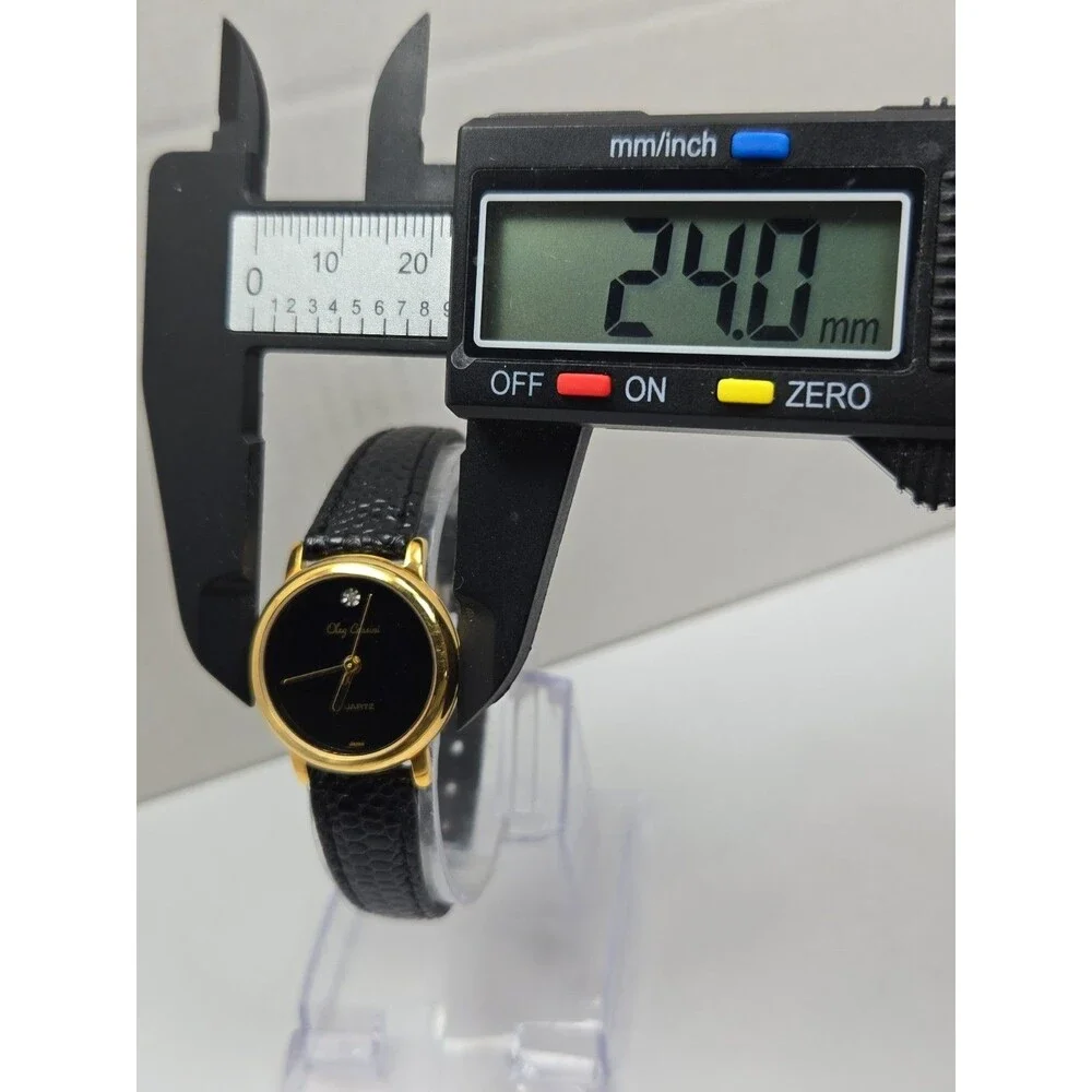 Oleg Cassini Womens Diamond Accent Black Dial Gold Tone Quartz Watch New Battery